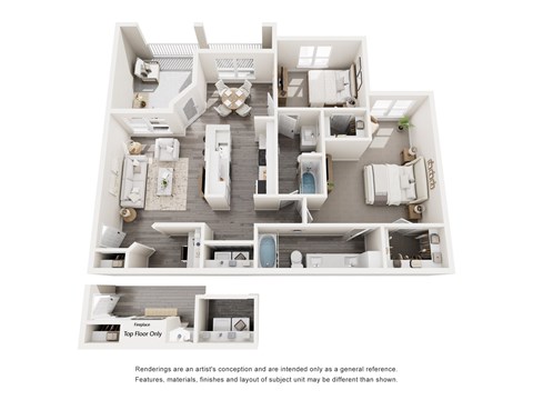 A floor plan of a house with a top floor only option.